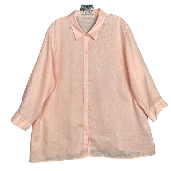 Coldwater Creek Tops - Coldwater Creek Women Plus 2X 100% Linen Blouse Tunic Pastel Peach Button Front